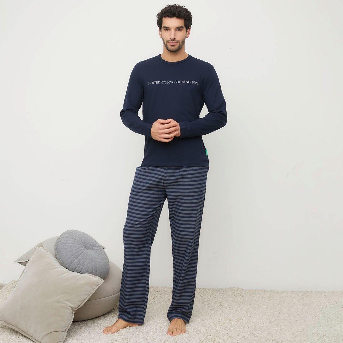 BENETTON - Pijama Hombre Largo Manga larga Con Logo de Algodón BENETTON