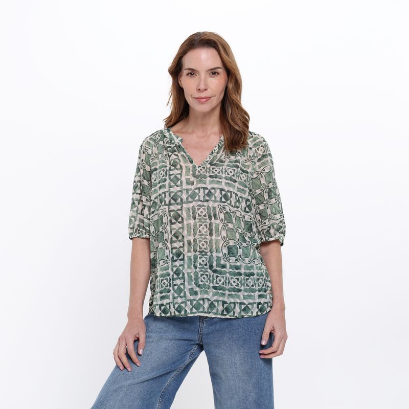 SOUTHLAND - Blusa Mujer con Estampado Manga corta globo Southland