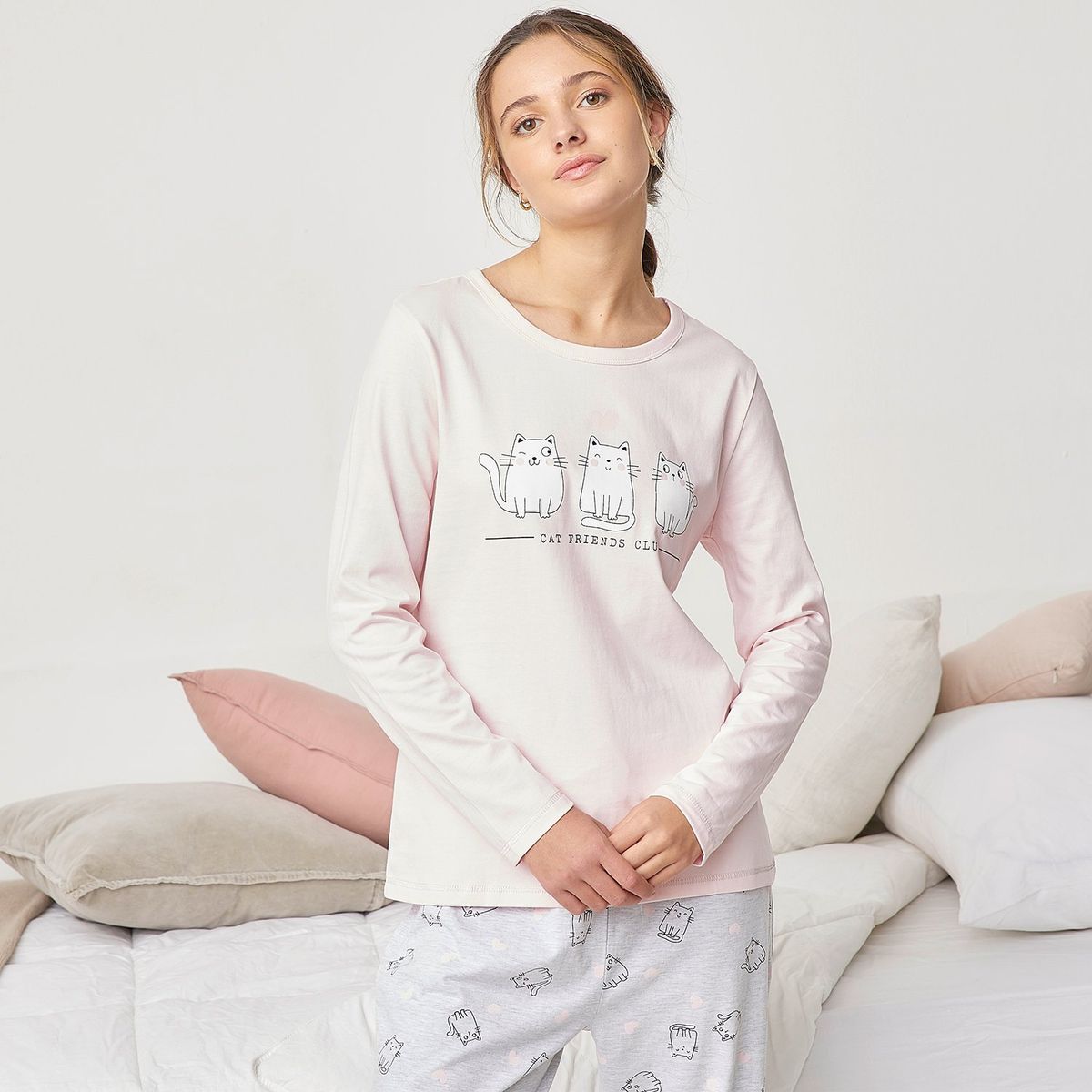 SYBILLA - Camiseta de pijama Mujer Medio Manga larga de Algodón Sybilla