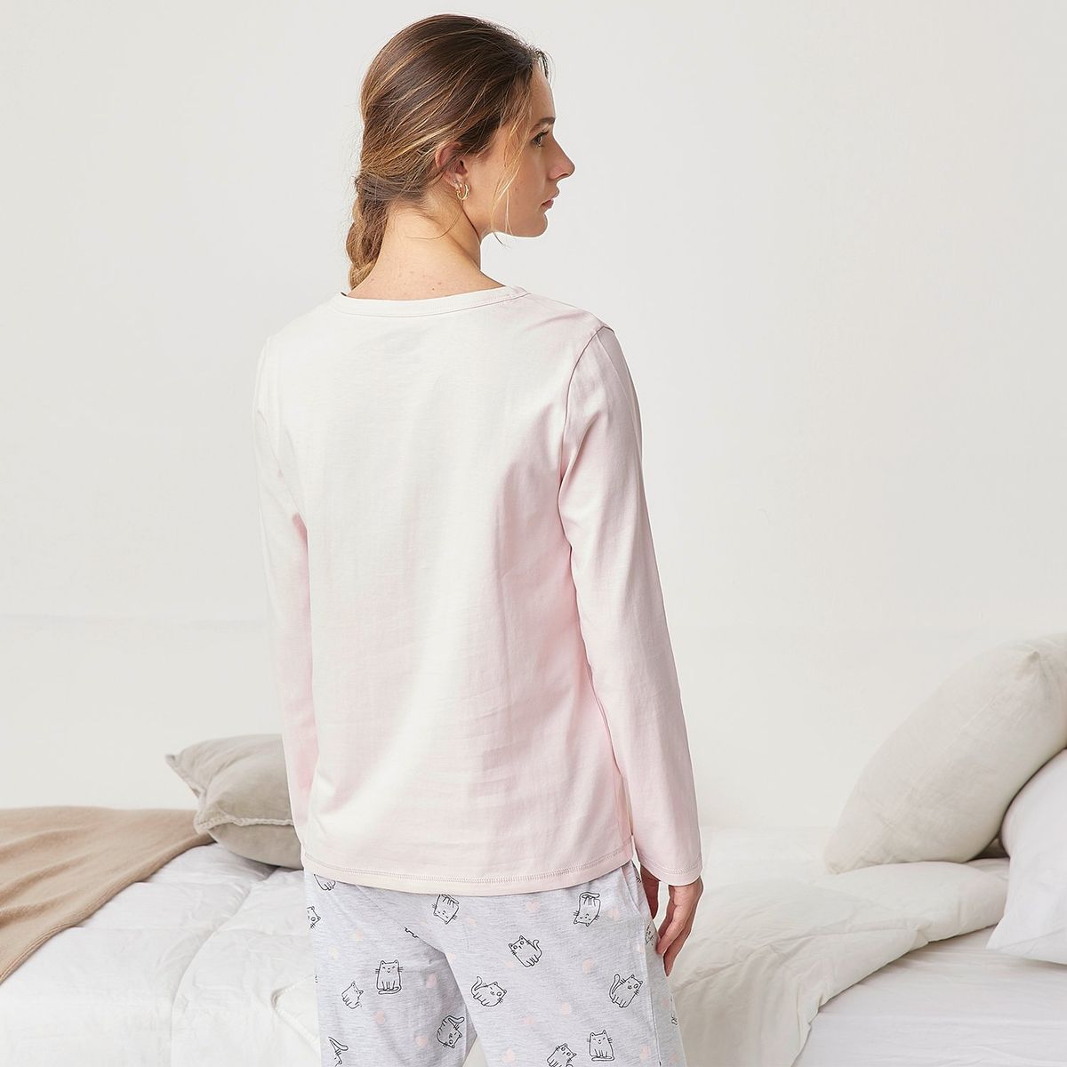 SYBILLA - Camiseta de pijama Mujer Medio Manga larga de Algodón Sybilla