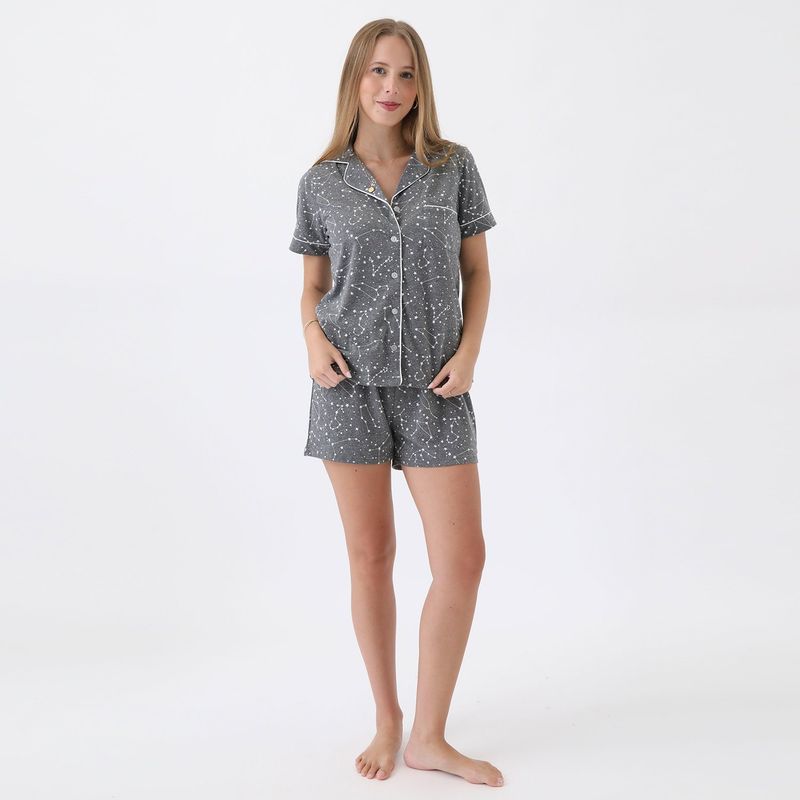 SYBILLA - Pijama completa con short Mujer Corto Manga corta de Algodón Sybilla