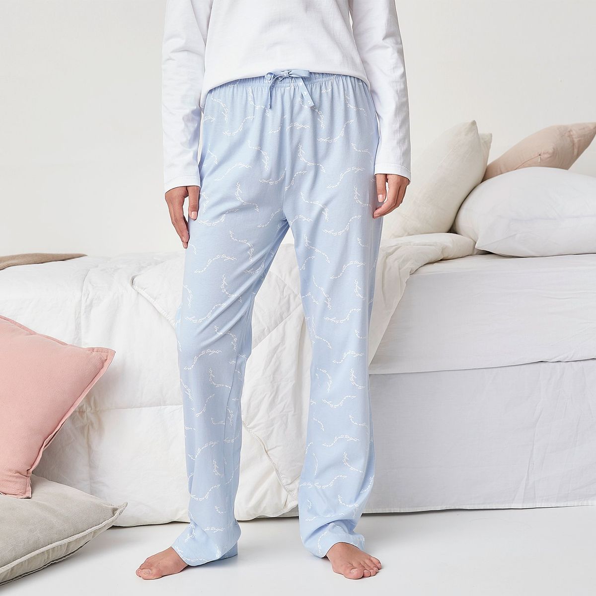 SYBILLA - Pantalón de pijama Mujer Largo de Algodón Sybilla