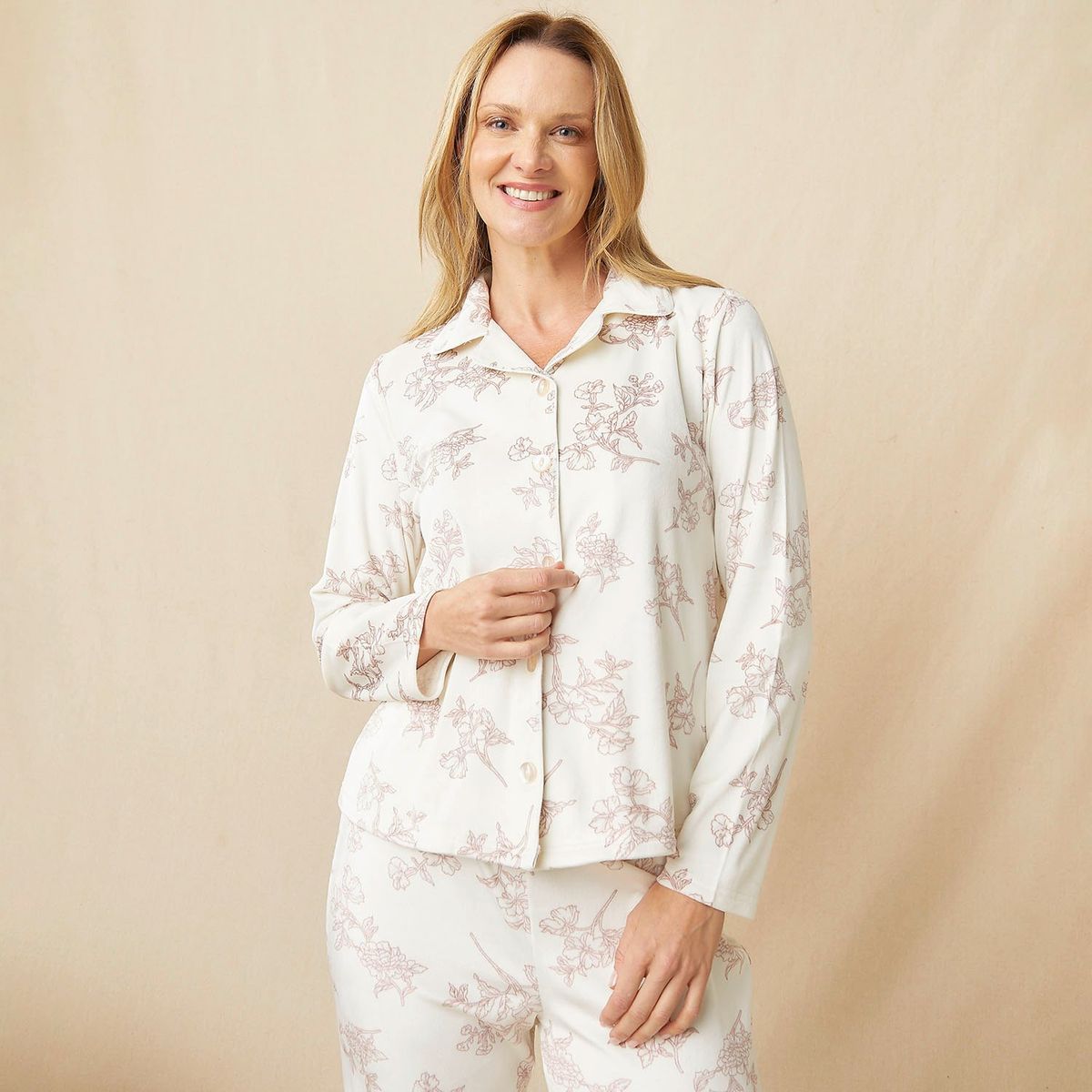 SOUTHLAND - Pijama Completa con pantalón para Mujer Manga larga Con Flores Southland