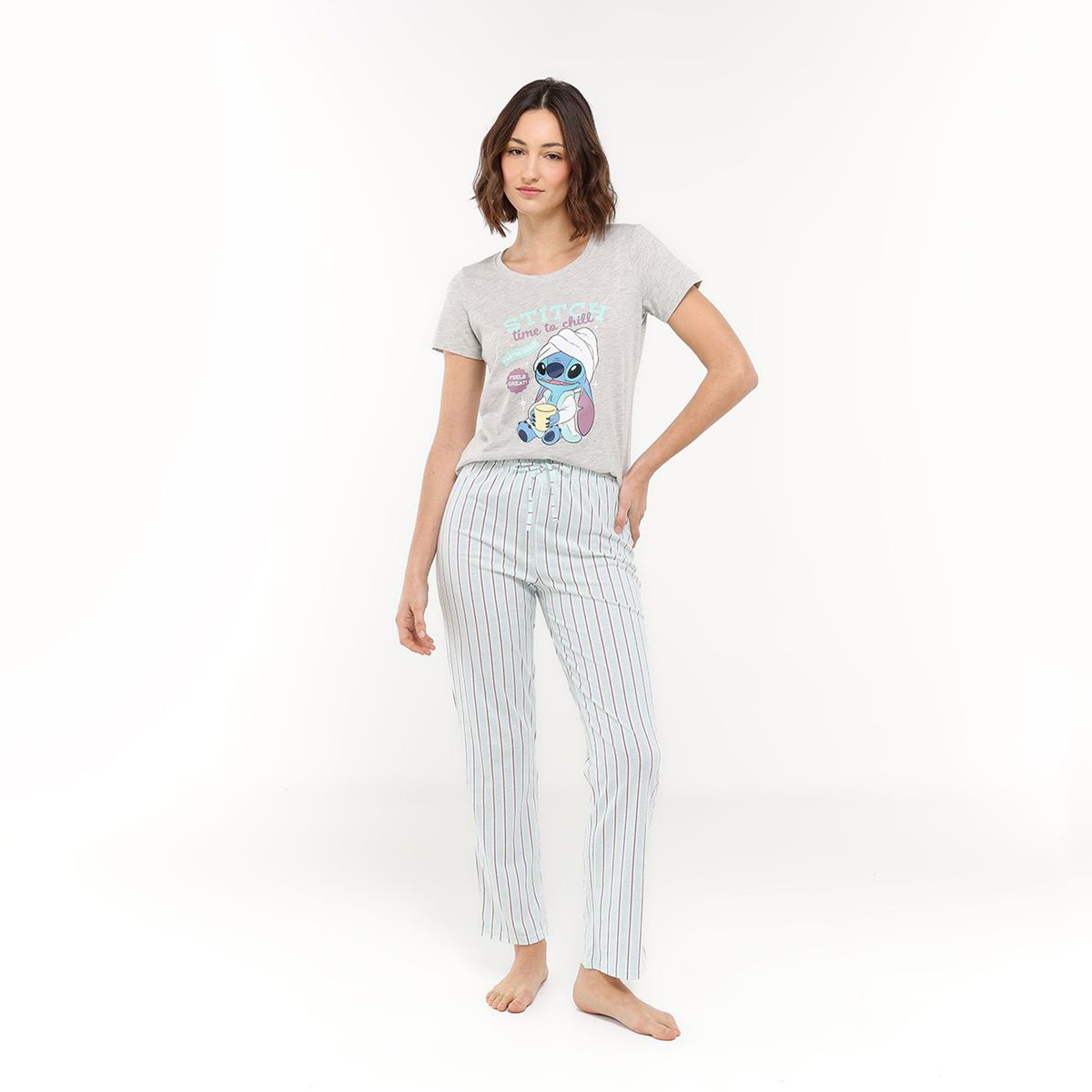 DISNEY - Pijama completa con pantalón Mujer Largo Manga corta de Algodón Disney