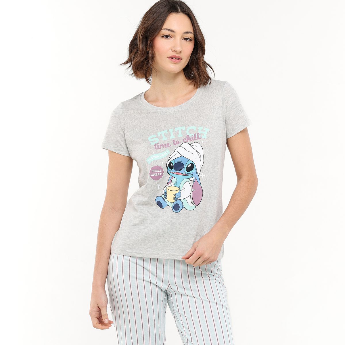 DISNEY - Pijama completa con pantalón Mujer Largo Manga corta de Algodón Disney