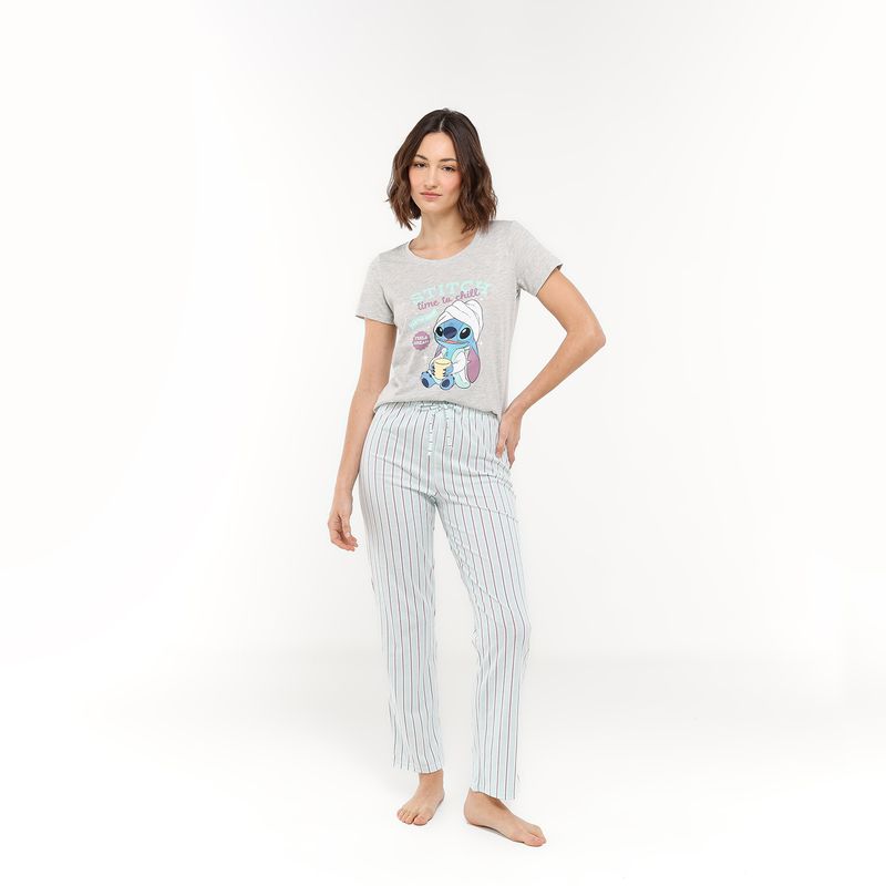 DISNEY - Pijama completa con pantalón Mujer Largo Manga corta de Algodón Disney
