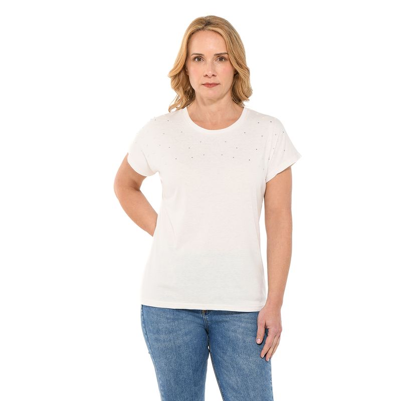 SOUTHLAND - Camiseta Mujer con Taches Manga corta de Algodón Southland