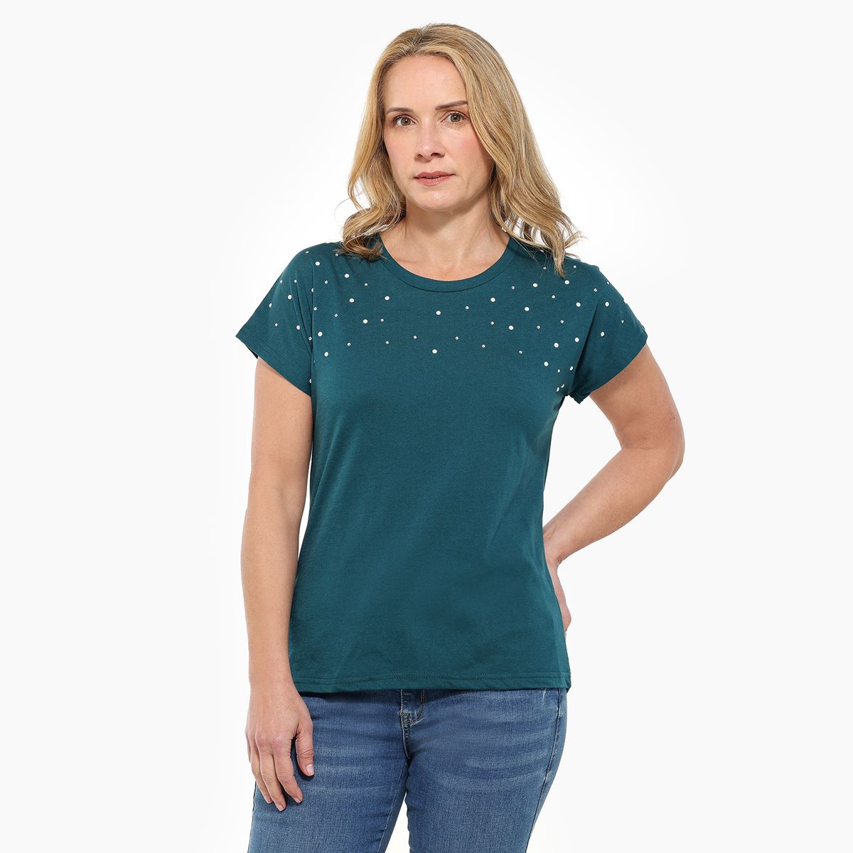 SOUTHLAND - Camiseta Mujer con Taches Manga corta de Algodón Southland