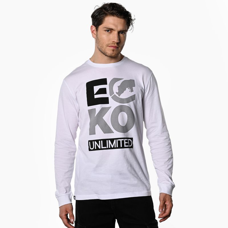 ECKO - Camiseta Hombre Manga larga con Logo de Algodón Ecko