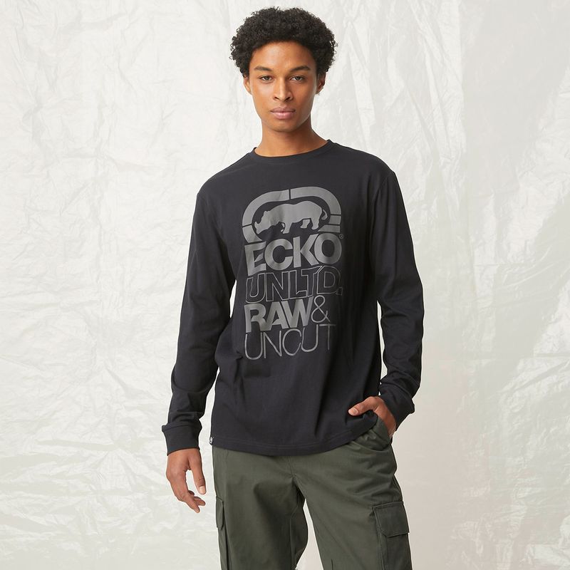 ECKO - Camiseta Hombre Manga larga con Logo de Algodón Ecko