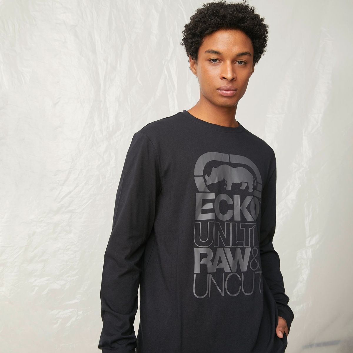 ECKO - Camiseta Hombre Manga larga con Logo de Algodón Ecko