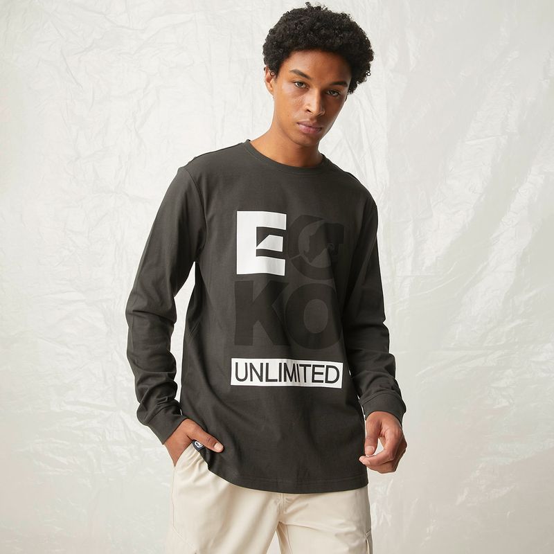 ECKO - Camiseta Hombre Manga larga con Logo de Algodón Ecko