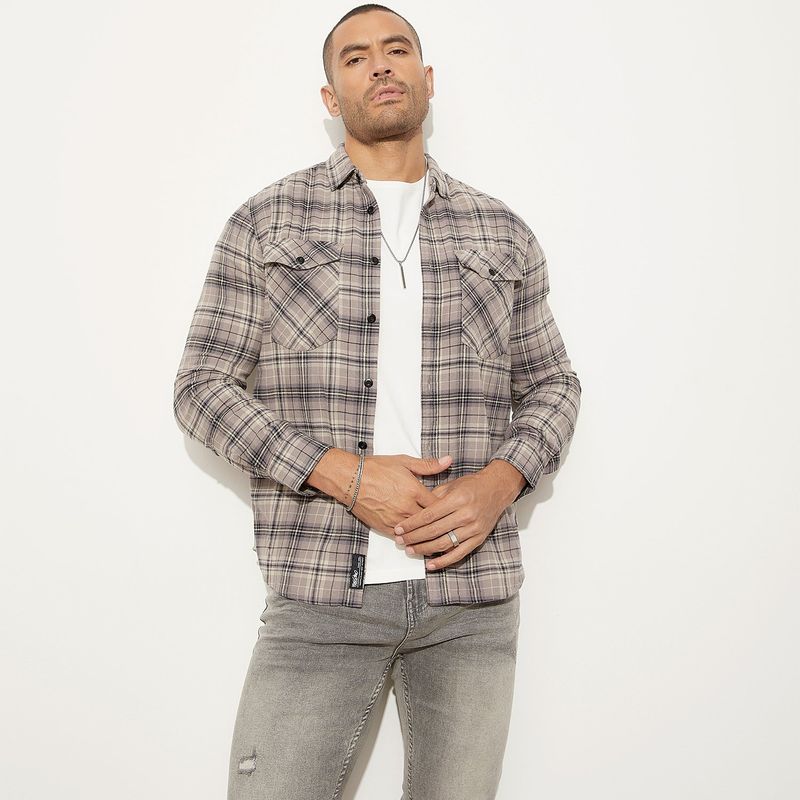 MOSSIMO - Camisa Hombre de Cuadros Manga larga Recto de Algodón Mossimo