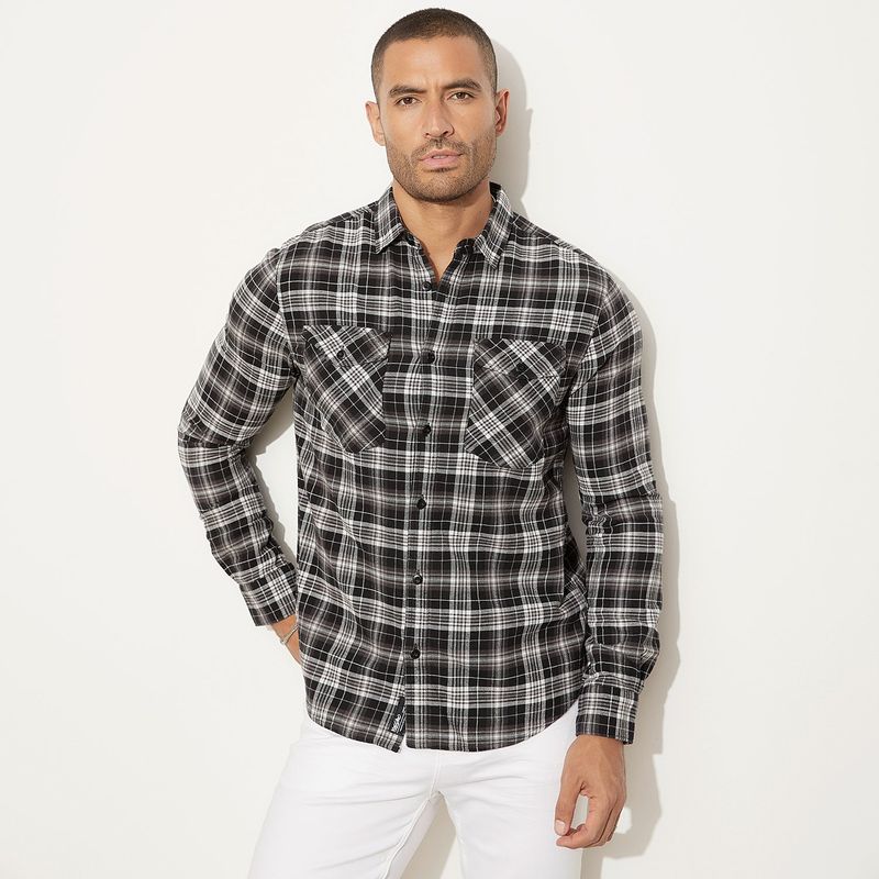 MOSSIMO - Camisa Hombre de Cuadros Manga larga Recto de Algodón Mossimo