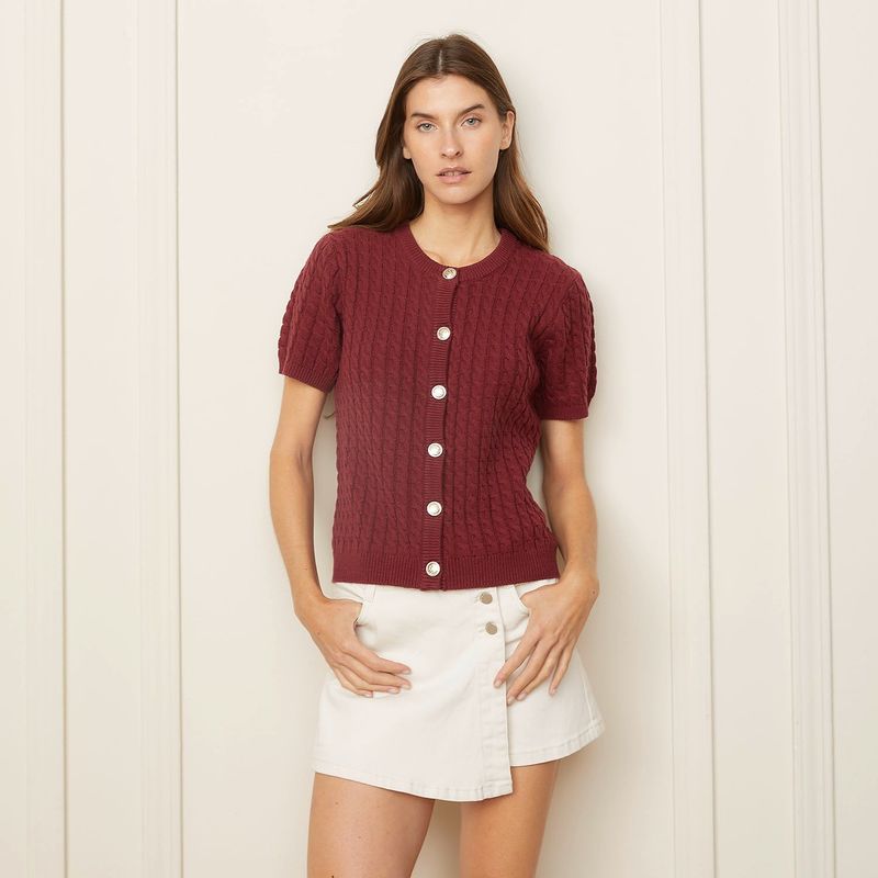 BASEMENT - Blusa Mujer Tejido Manga corta globo de Algodón Basement