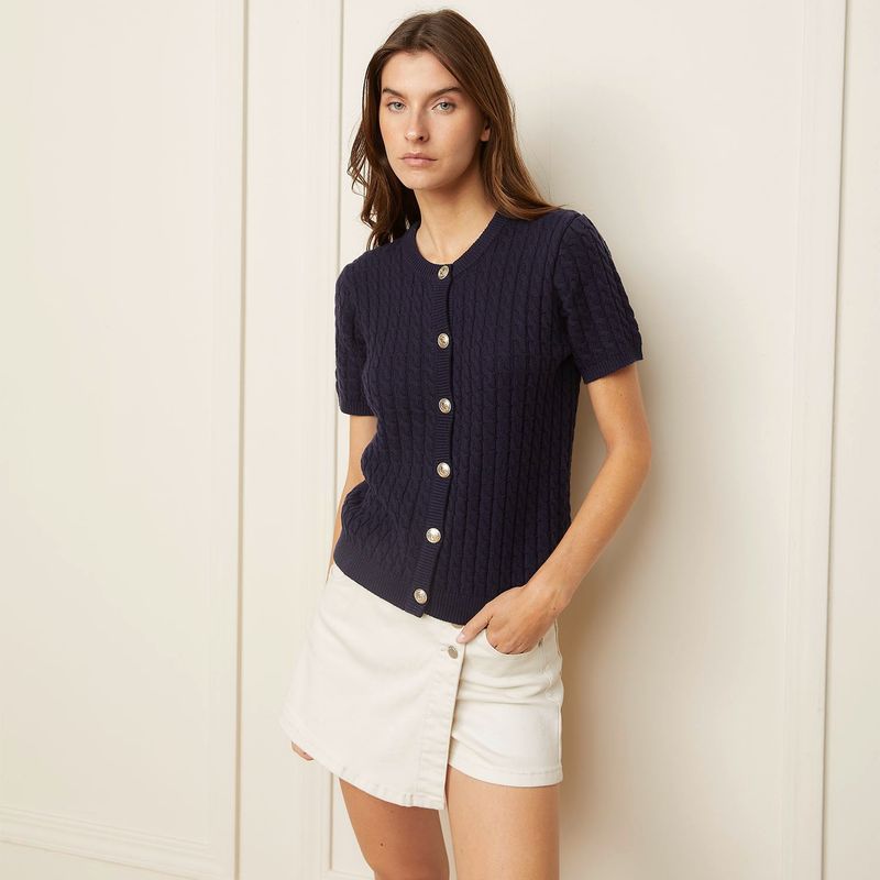 BASEMENT - Blusa Mujer Tejido Manga corta globo de Algodón Basement