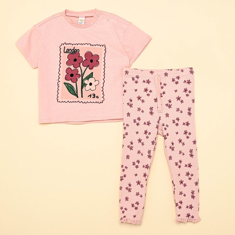 YAMP - Set Pantalón + Camiseta manga corta para Bebé niña en Algodón YAMP