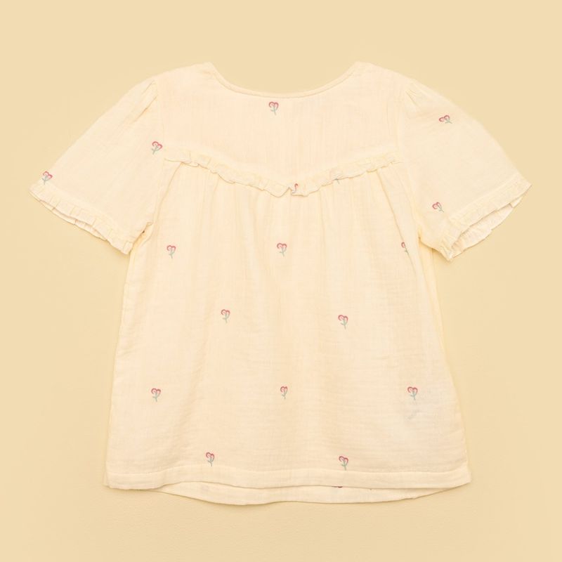 YAMP - Blusa para Niña con Flores Manga corta de Algodón Yamp