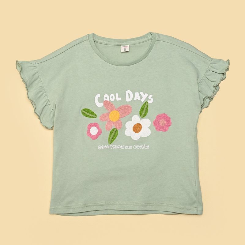 YAMP - Camiseta para Niña con Estampado Manga corta de Algodón Yamp
