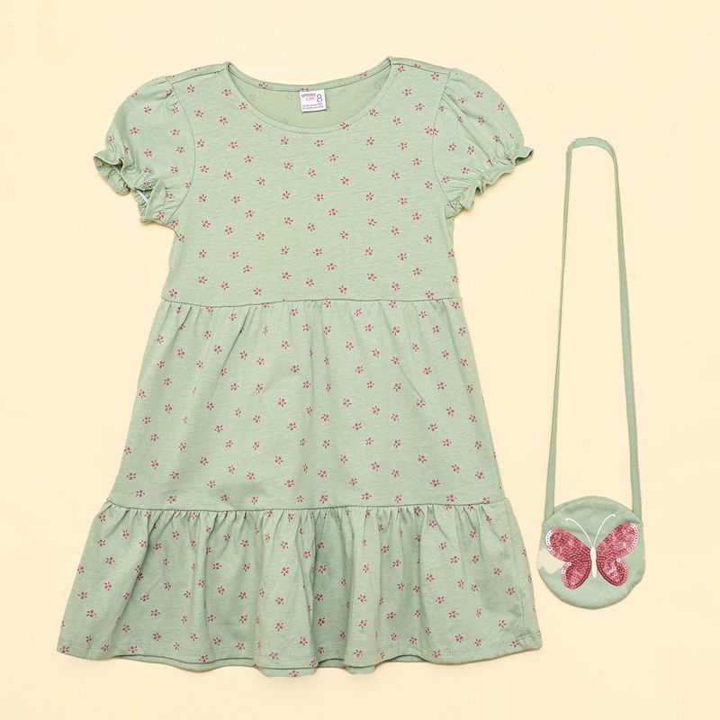 YAMP - Vestido para Niña con Flores Manga corta de Algodón Yamp
