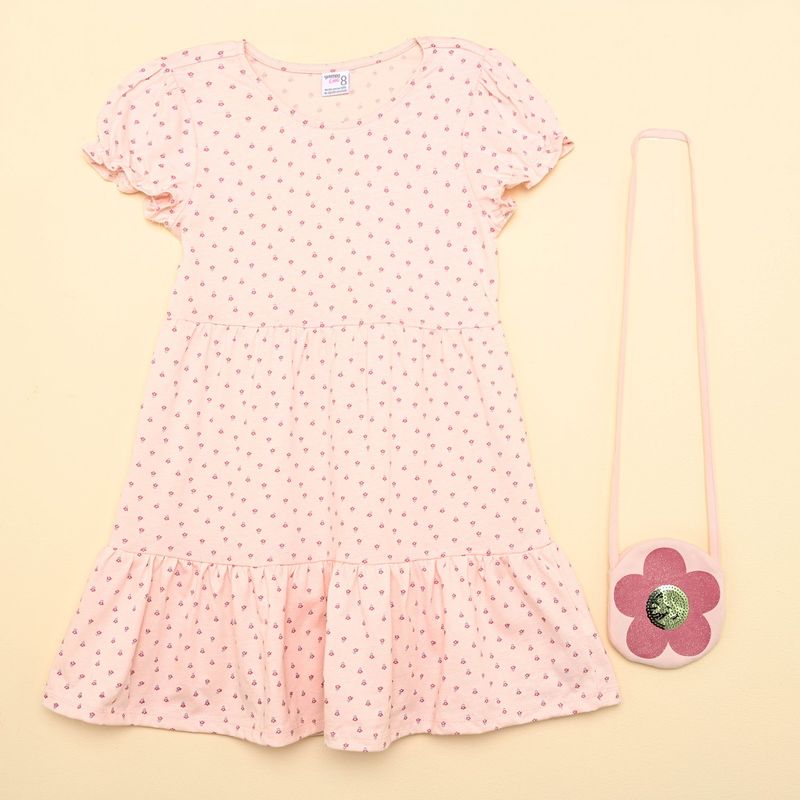 YAMP - Vestido para Niña con Flores Manga corta de Algodón Yamp