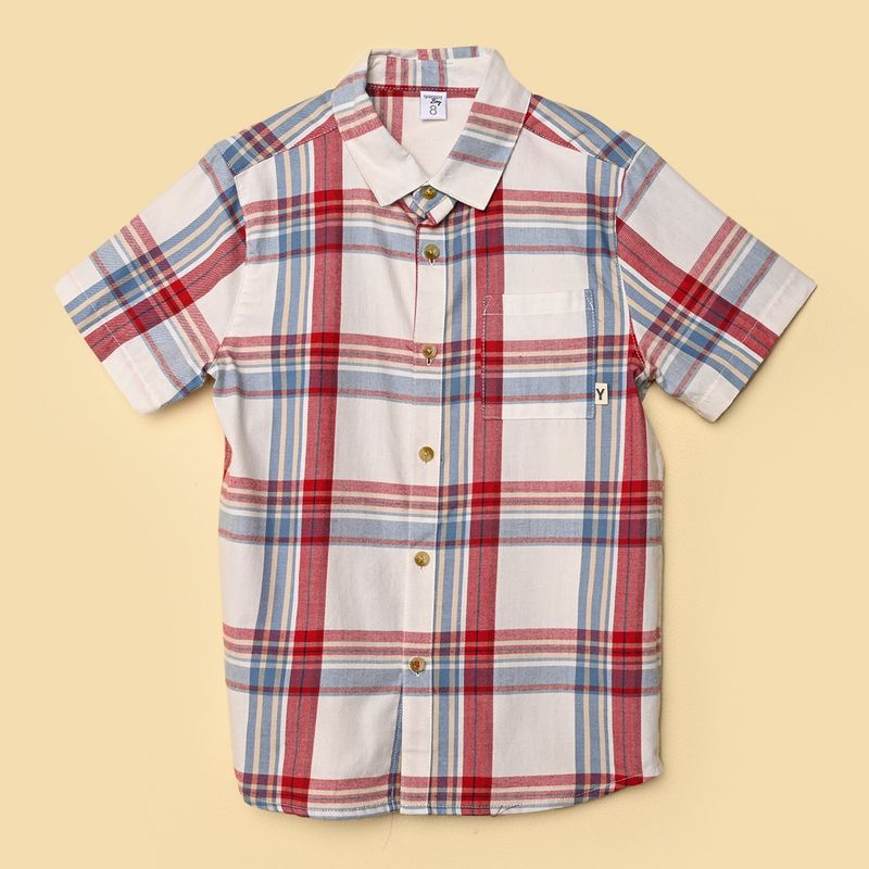 YAMP - Camisa para Niño de Cuadros Manga corta de Algodón Yamp
