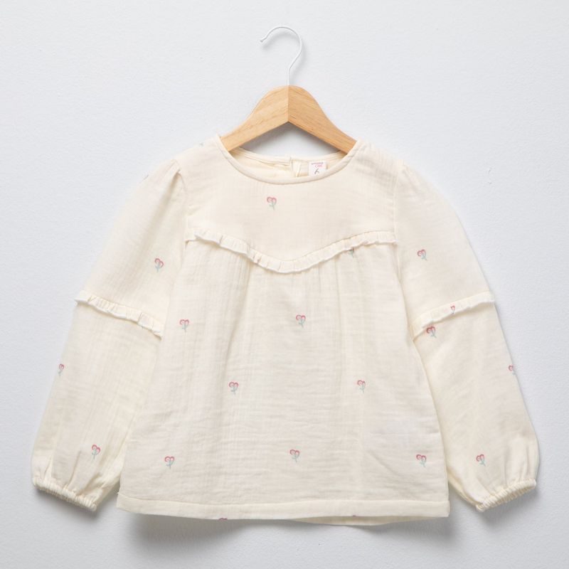YAMP - Blusa para Niña con Flores Manga larga de Algodón Yamp