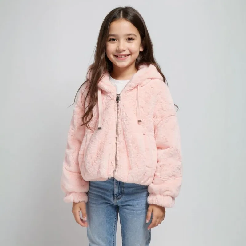 YAMP - Chaqueta Niña  Efecto pelo Con capucha Yamp