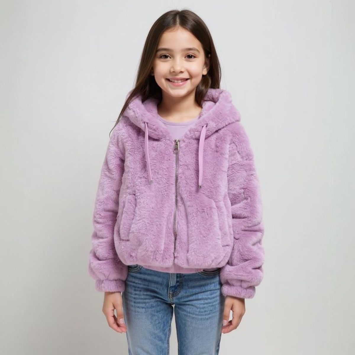 YAMP - Chaqueta Niña  Efecto pelo Con capucha Yamp