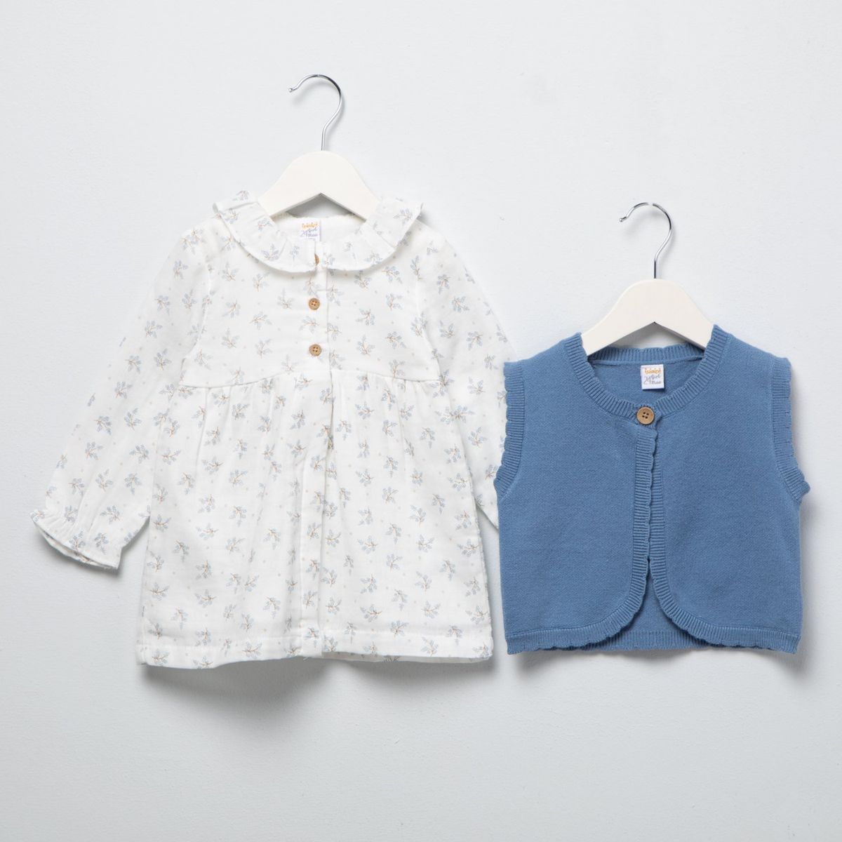 YAMP - Sets Vestido manga larga + Chaleco para Bebé niña en Algodón Yamp