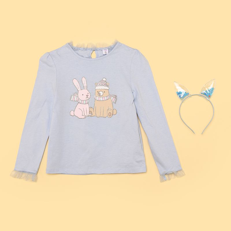 YAMP - Camiseta manga larga para Niña con Estampado de Algodón Yamp