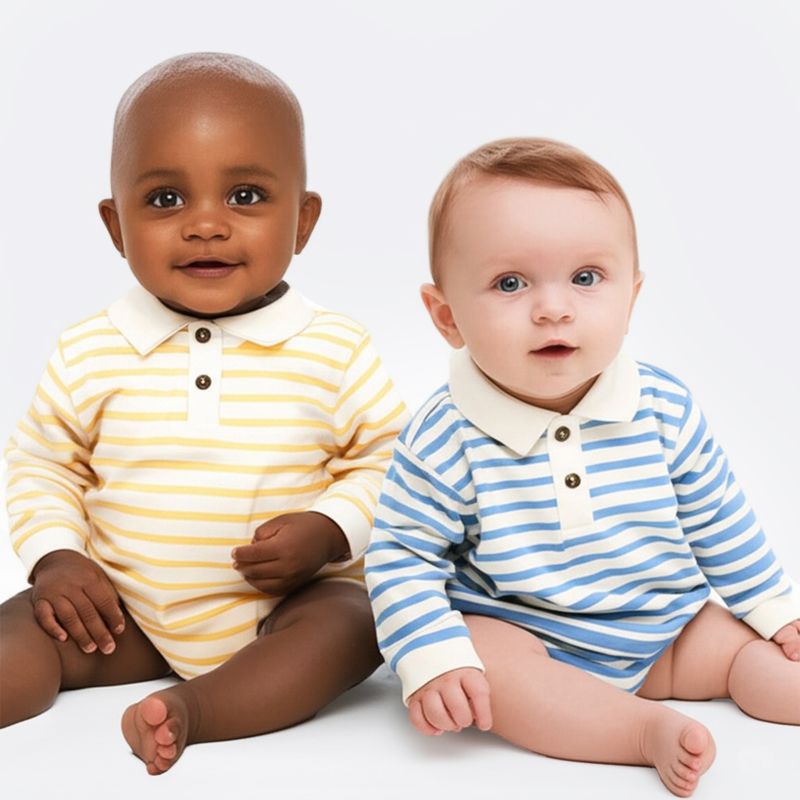 YAMP - Camisetas polo para Bebé niño Pack de 2 unidades de Rayas Manga larga de Algodón Yamp