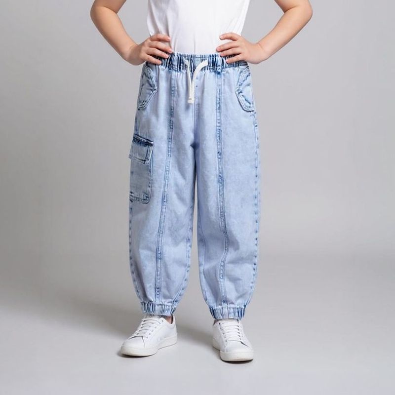 YAMP - Jean para Niña Cintura elásticada Cargo de Algodón Yamp