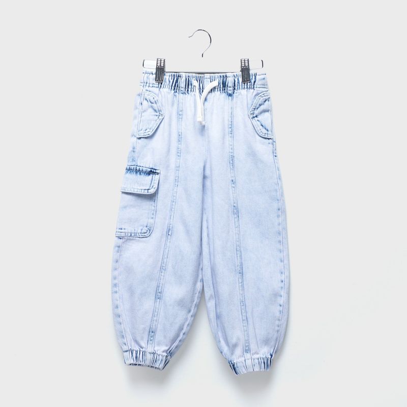 YAMP - Jean para Niña Cintura elásticada Cargo de Algodón Yamp