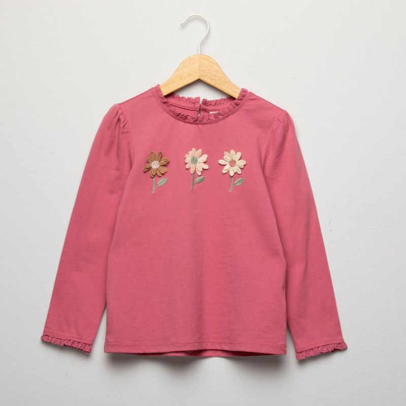 YAMP - Camiseta para Niña con aplique Manga larga de Algodón Yamp