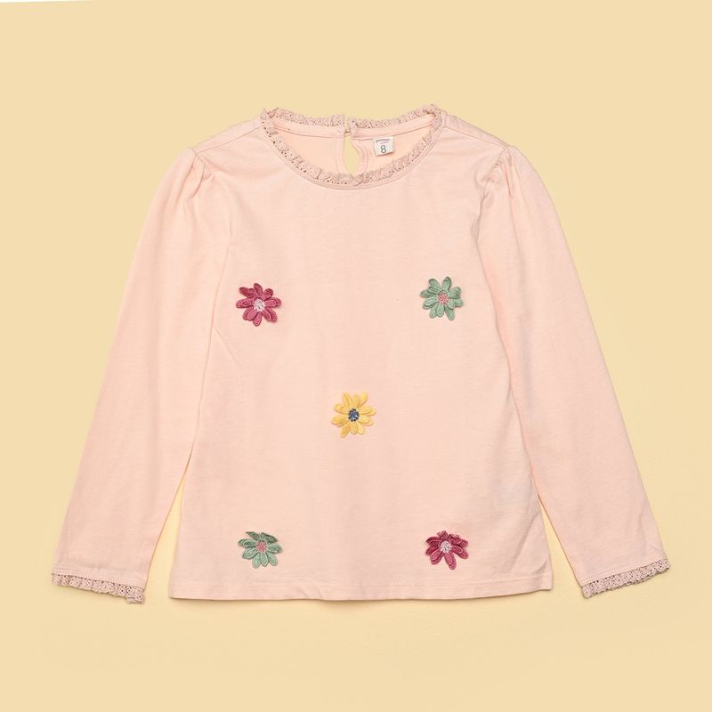 YAMP - Camiseta para Niña con aplique Manga larga de Algodón Yamp