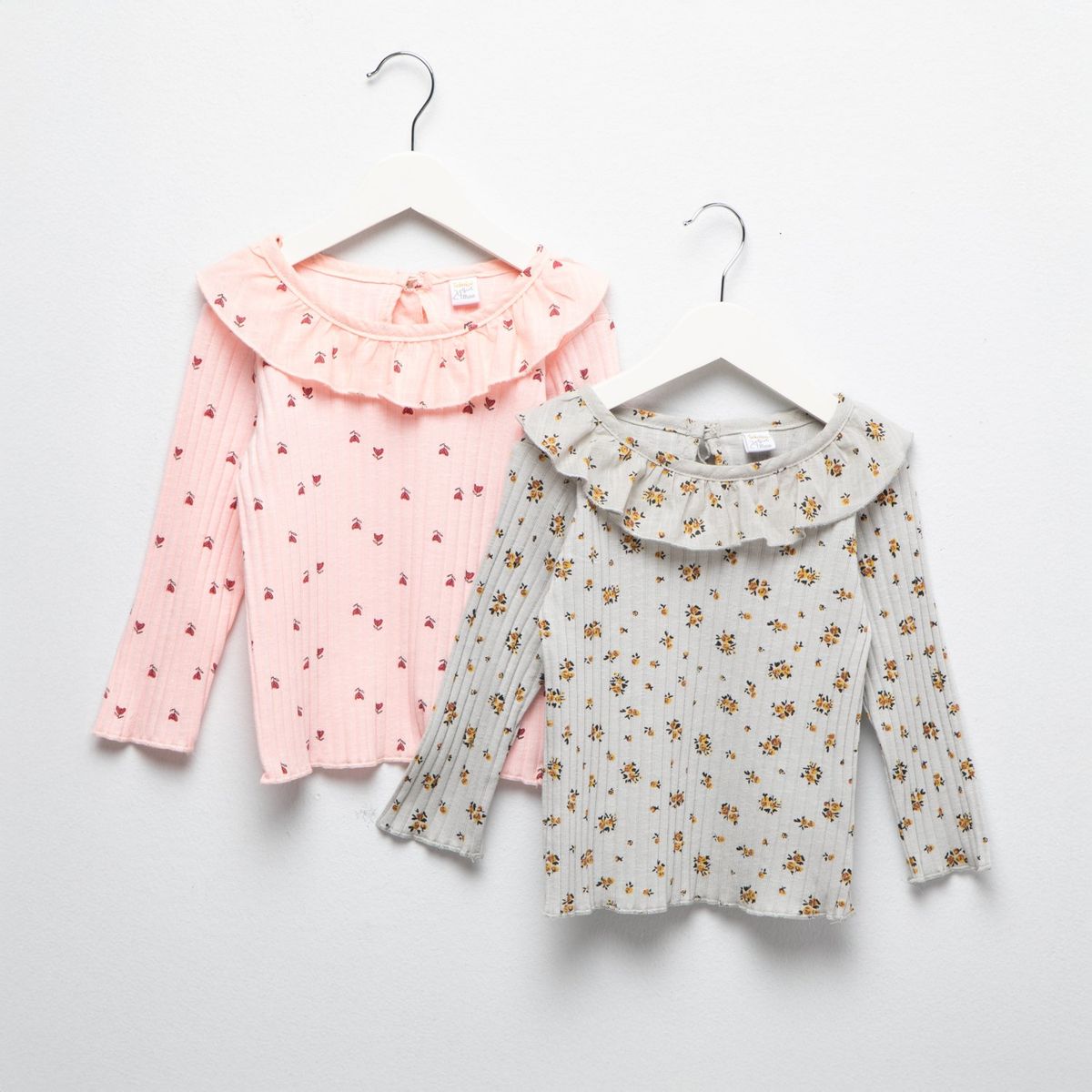 YAMP - Camisetas manga larga para Bebé niña Pack de 2 unidades Acanalada Con cuello Yamp