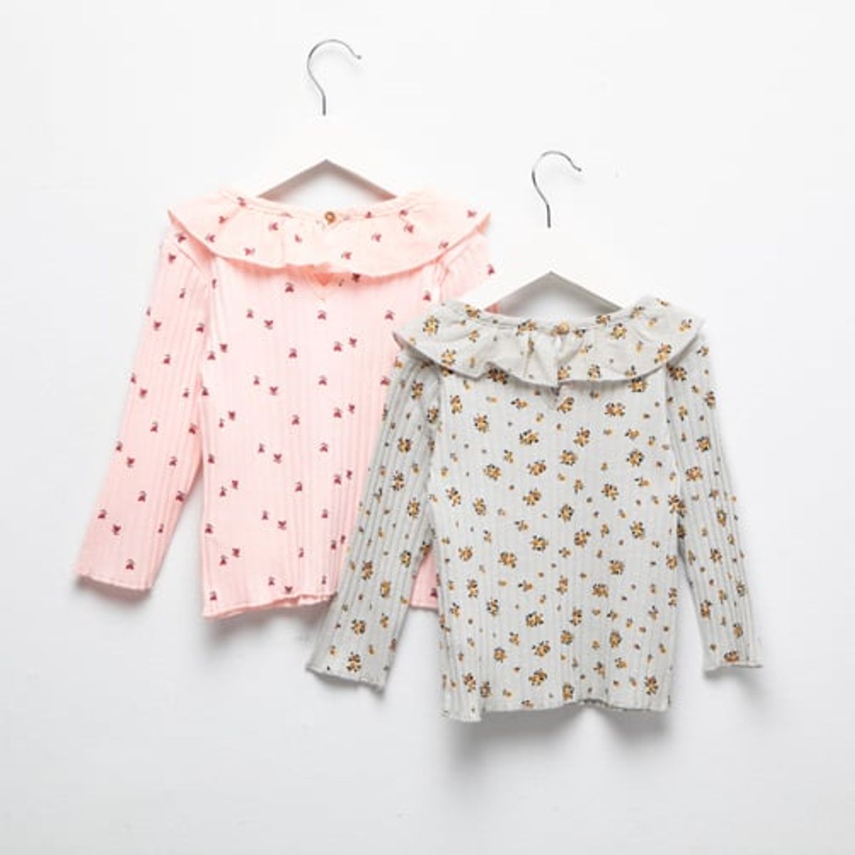 YAMP - Camisetas manga larga para Bebé niña Pack de 2 unidades Acanalada Con cuello Yamp