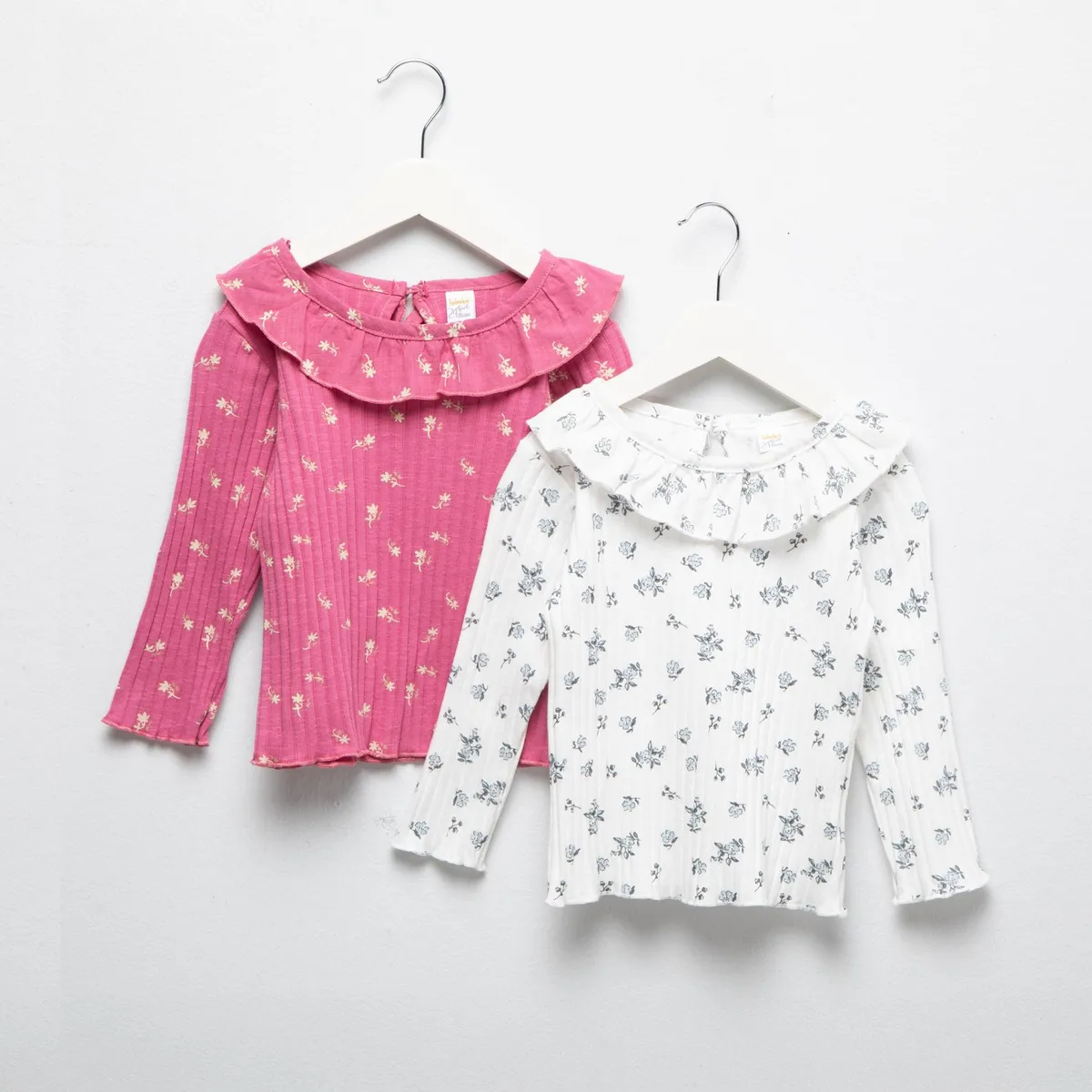 YAMP - Camisetas manga larga para Bebé niña Pack de 2 unidades Acanalada Con cuello Yamp