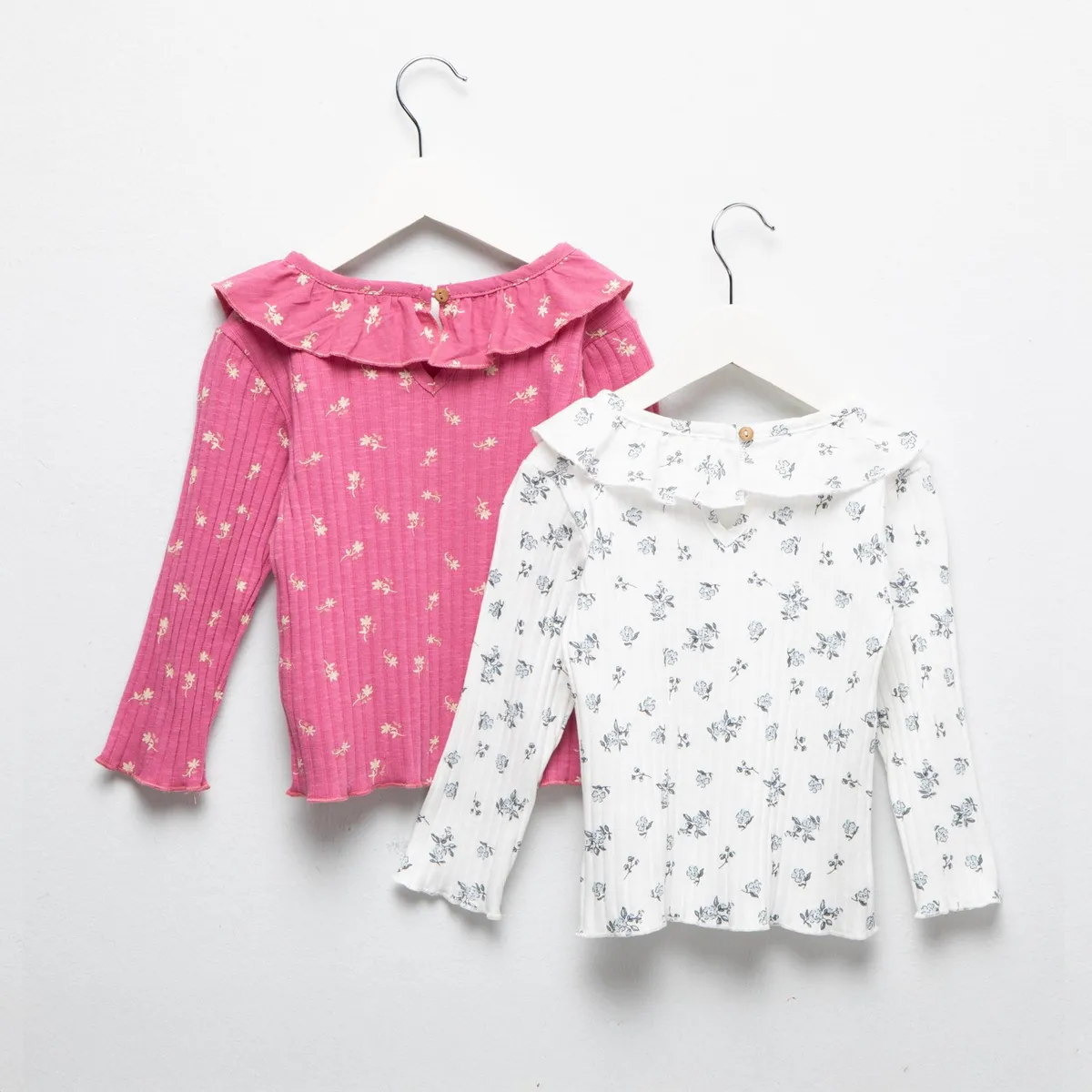 YAMP - Camisetas manga larga para Bebé niña Pack de 2 unidades Acanalada Con cuello Yamp