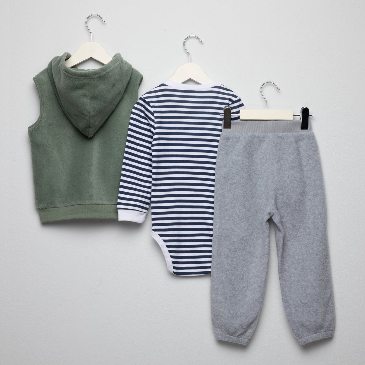 YAMP - Sets Chaleco con capucha + Body manga larga + Pantalón para Bebé niño Yamp