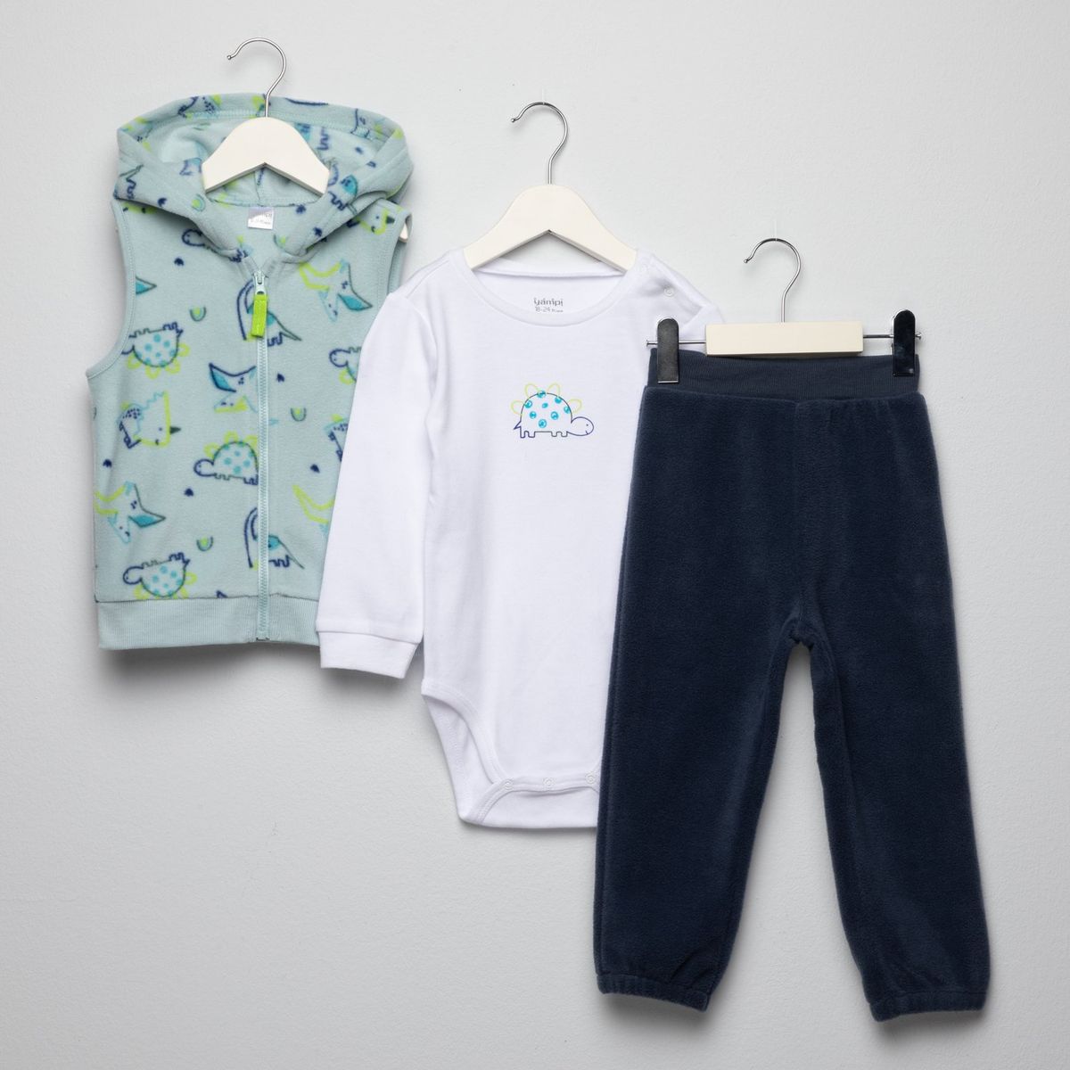 YAMP - Sets Chaleco con capucha + Body manga larga + Pantalón para Bebé niño Yamp