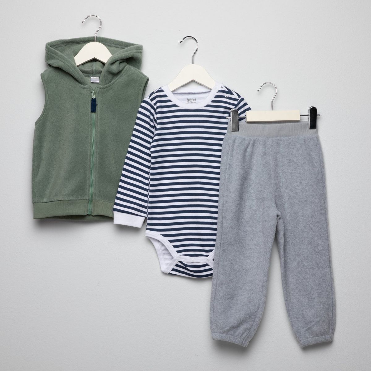 YAMP - Sets Chaleco con capucha + Body manga larga + Pantalón para Bebé niño Yamp