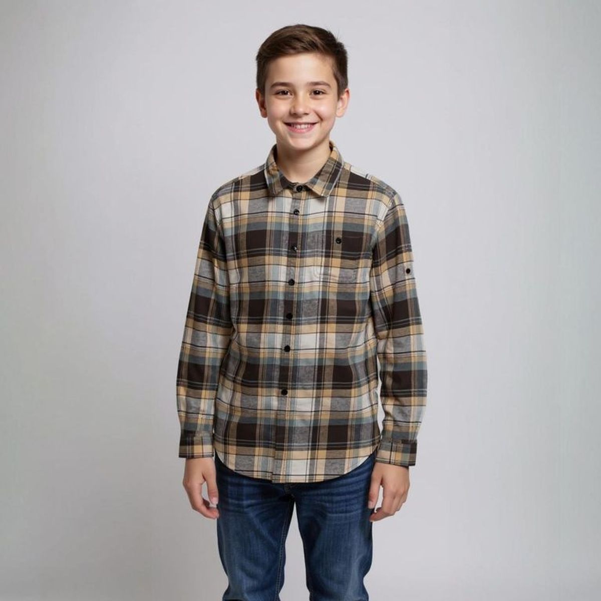 FEDERATION - Camisas para Niño de Cuadros Manga larga de Algodón Federation