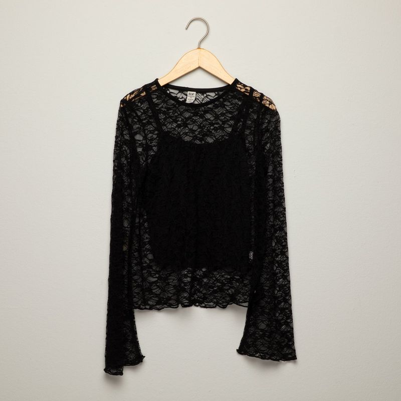 ELV - Blusa para Niña con Encaje Manga larga ELV