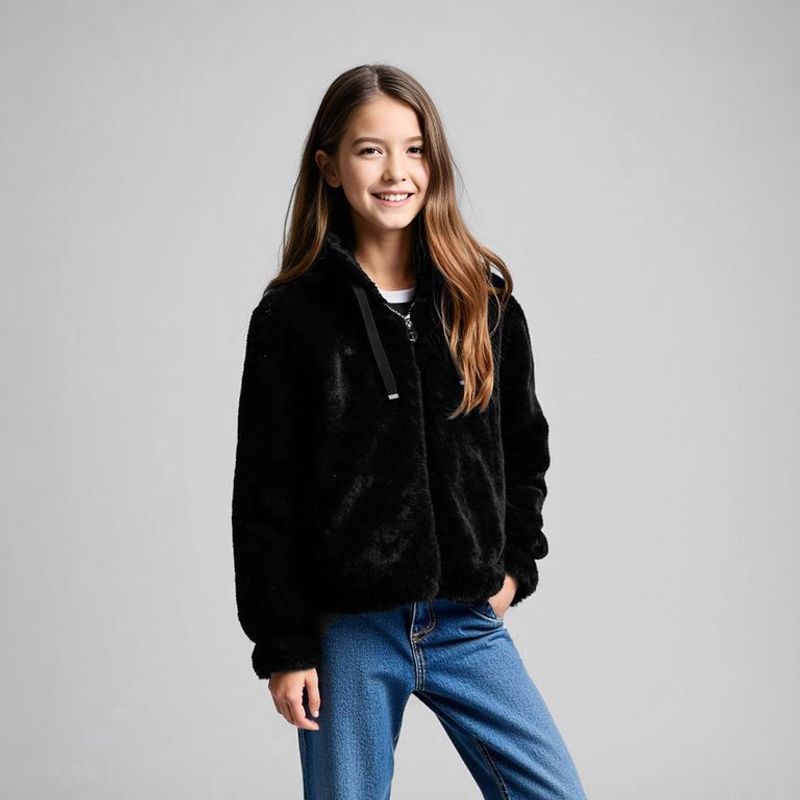 ELV - Chaqueta para Niña Efecto pelo Con capucha ELV