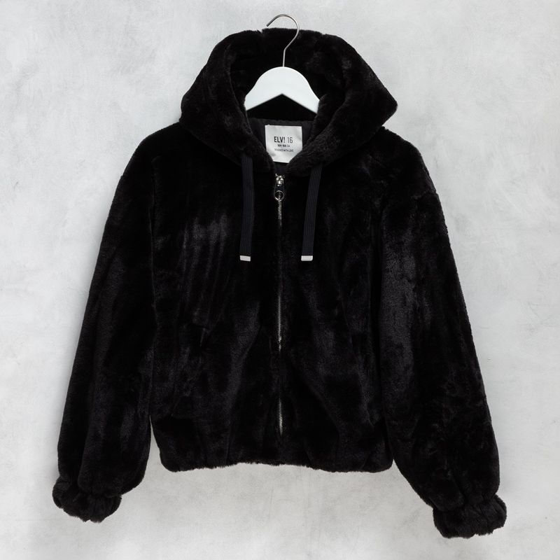 ELV - Chaqueta para Niña Efecto pelo Con capucha ELV