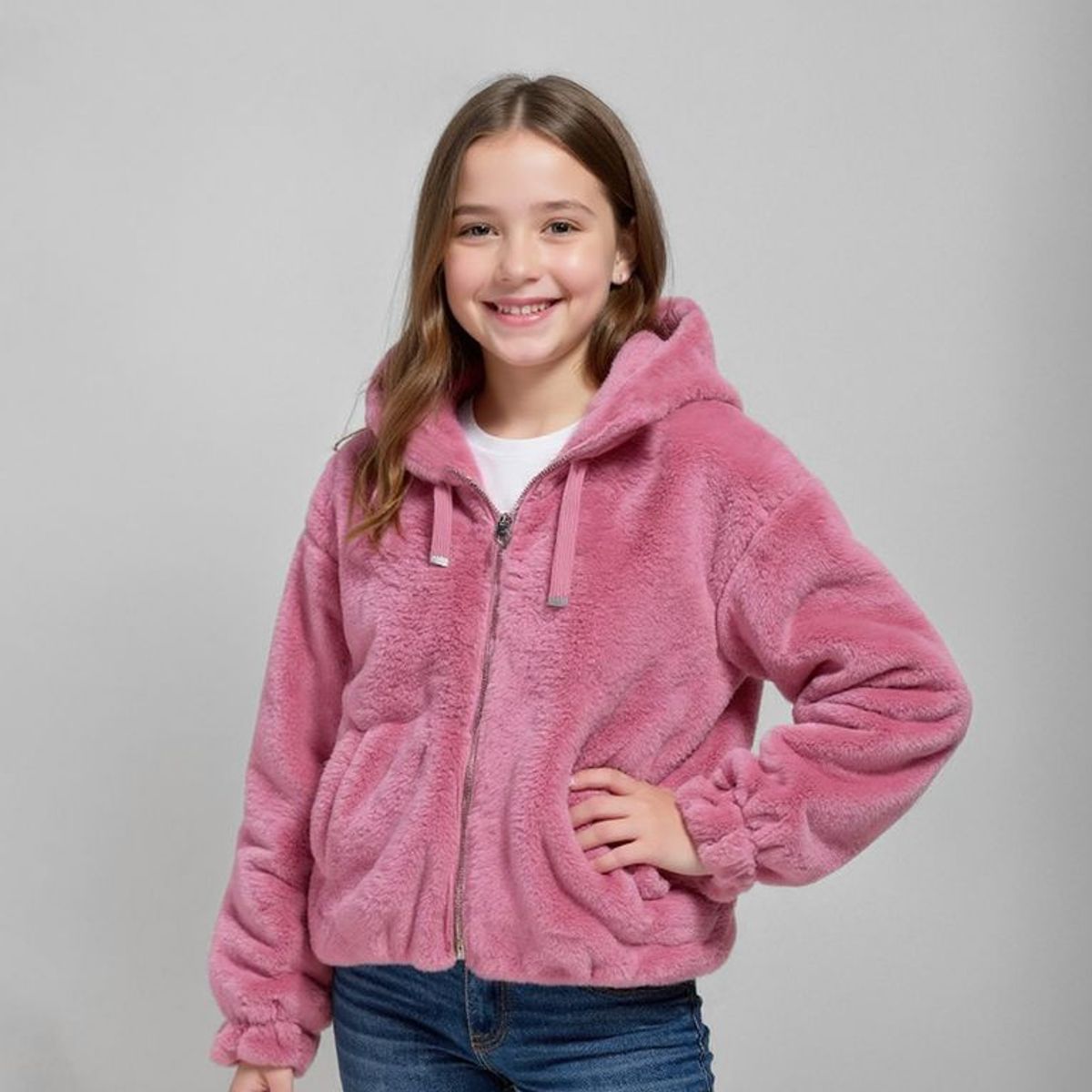 ELV - Chaqueta para Niña Efecto pelo Con capucha ELV