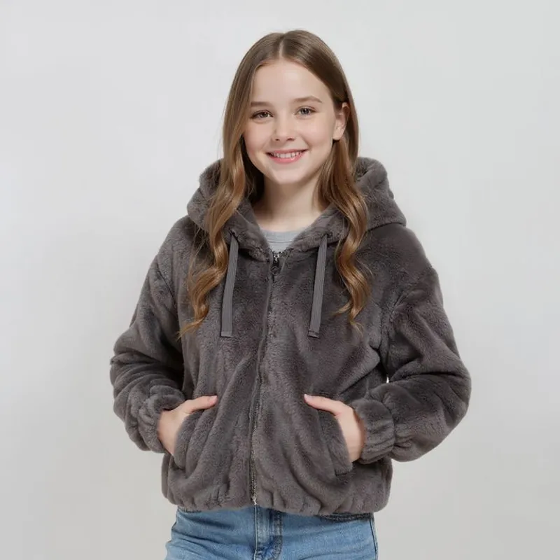 ELV - Chaqueta para Niña Efecto pelo Con capucha ELV