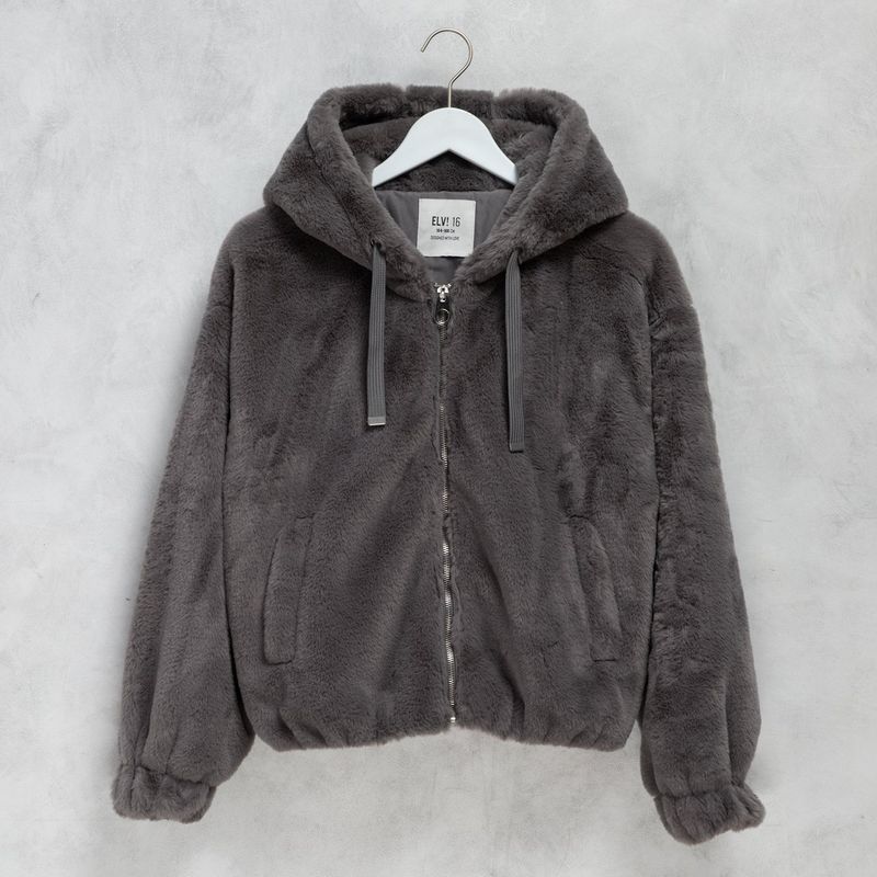 ELV - Chaqueta para Niña Efecto pelo Con capucha ELV